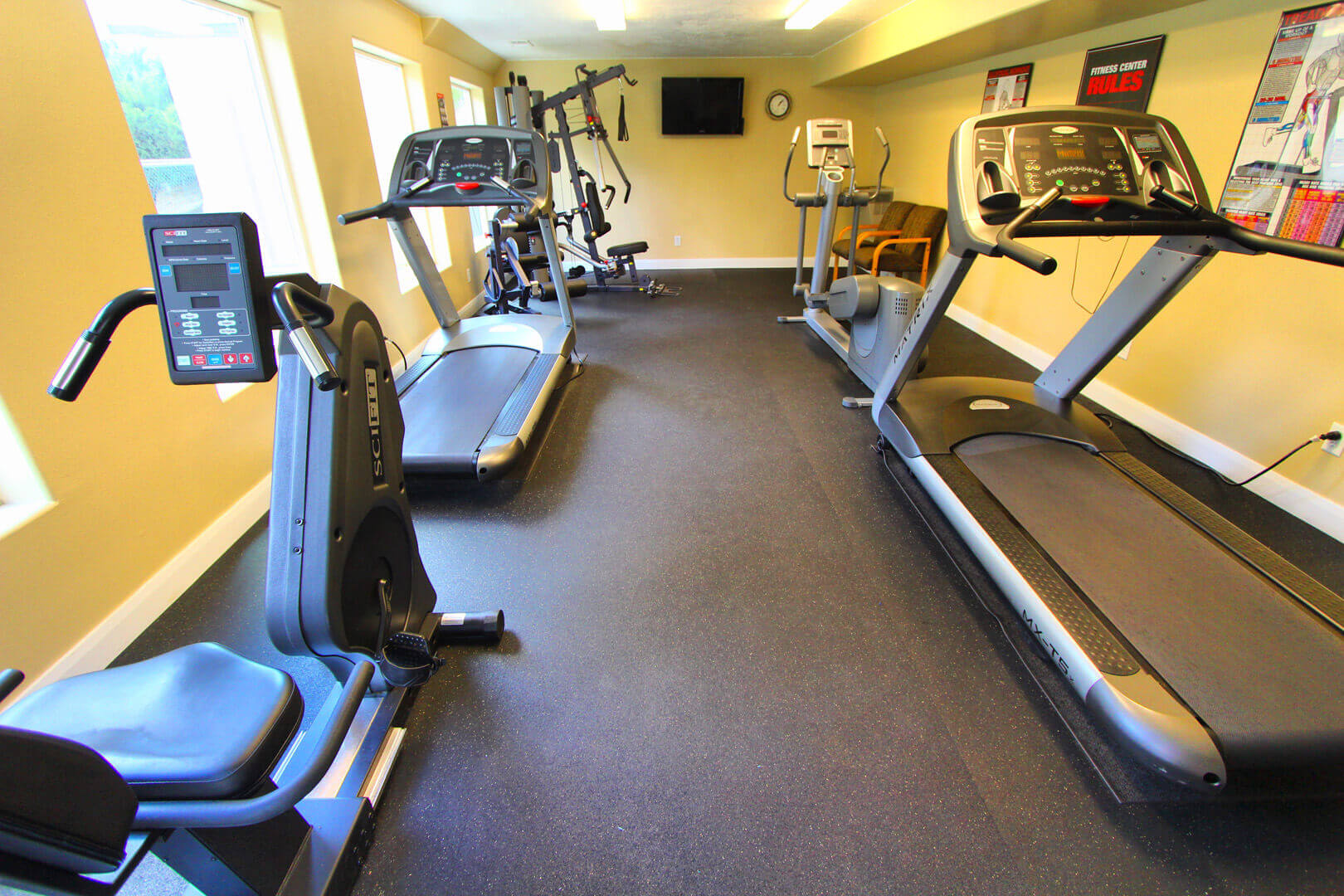 A fully equipped exercise room at VRI's Villas at South Gate in St George, Utah.